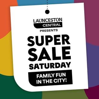 Illustrated image of a shopping tag that says Super Sale Saturday Family Fun in the City!